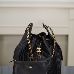 Chanel hobo bag 抽绳水桶包 黑金鱼子酱 中号 图2