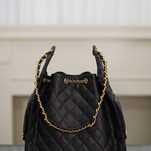 Chanel hobo bag 抽绳水桶包 黑金鱼子酱 中号 图3