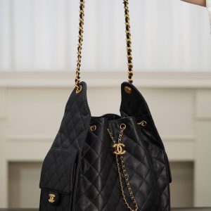 Chanel hobo bag 抽绳水桶包 黑金鱼子酱 中号 图4