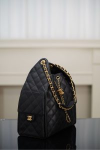 Chanel hobo bag 抽绳水桶包 黑金鱼子酱 中号 图6