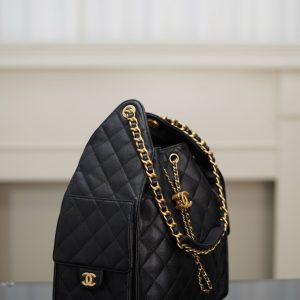 Chanel hobo bag 抽绳水桶包 黑金鱼子酱 中号 图6