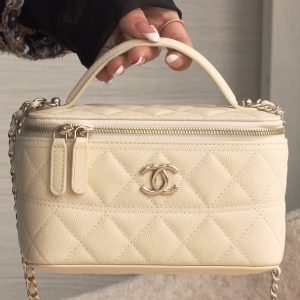 Chanel 25c 新款 手柄盒子包 荔枝牛 米白 图1