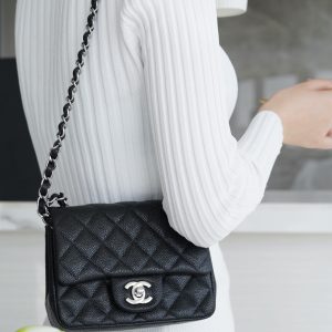 CF Classic Flap |荔枝纹 方胖子 黑银 图5