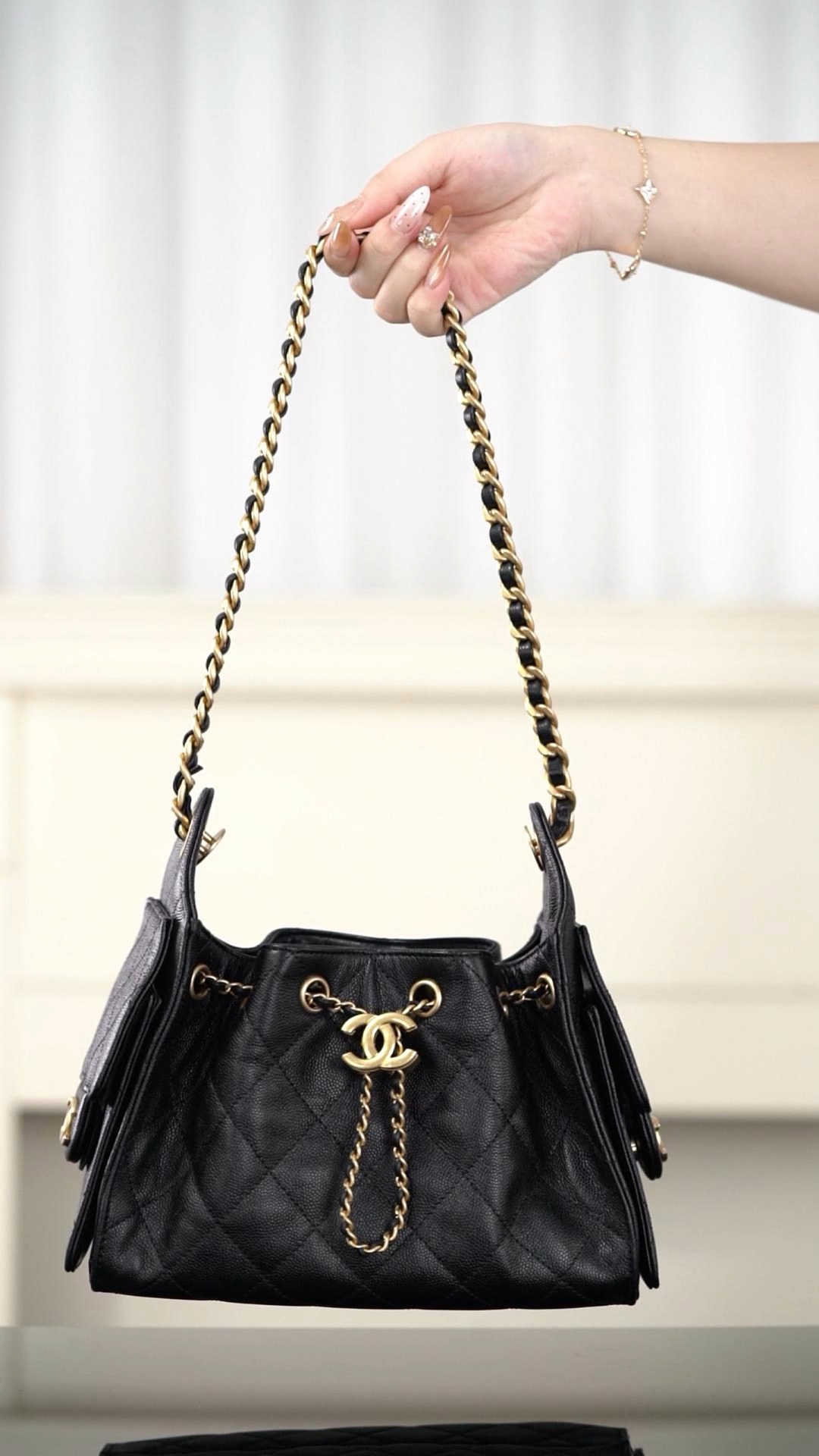 Chanel 26C系列 25bag mini鱼子酱 黑金 图1