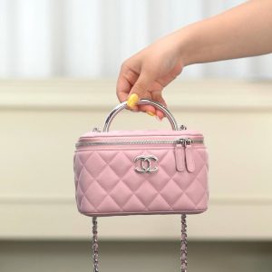 Chanel 25P 隐藏款 手柄长盒子包 粉色 荔枝牛 图1