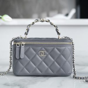 Chanel 23k 小双C”手柄长盒子 灰色 图1