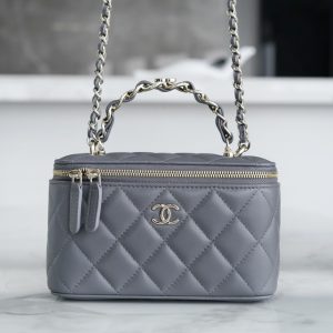 Chanel 23k 小双C”手柄长盒子 灰色 图2