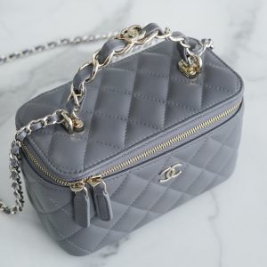 Chanel 23k 小双C”手柄长盒子 灰色 图4
