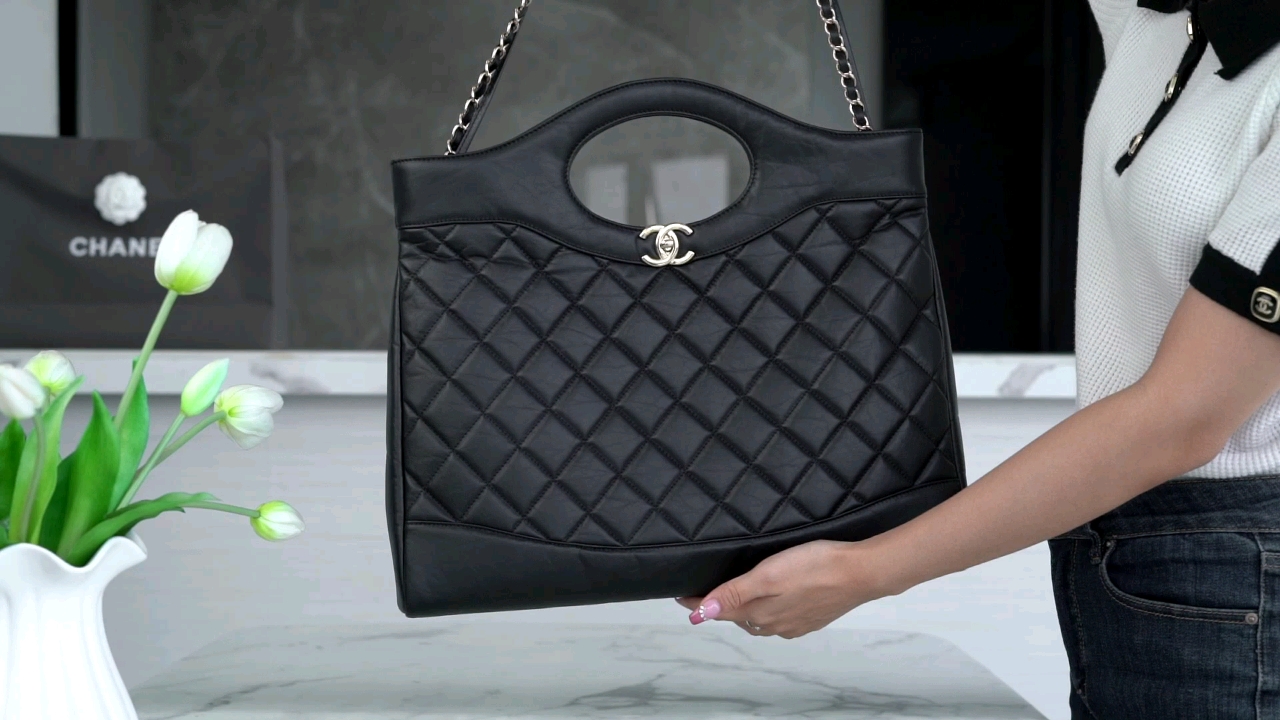 Chanel 31bag 大号黑色 褶皱小牛皮 图1