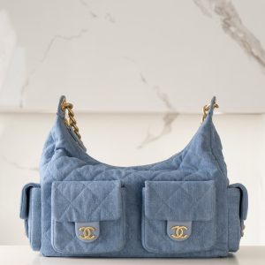 Chanel 25c早春多口袋浅牛仔hobo 大号 图2