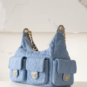 Chanel 25c早春多口袋浅牛仔hobo 大号 图3