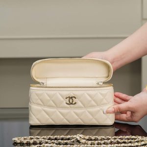 Chanel 25c 手柄盒子包 荔枝牛 米白 图5
