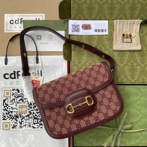 。【原厂皮配置全套包装三亚免税店礼袋】Gucc” 1955 Horsebit Bag!经典的马衔扣+Monogram+棕 图1