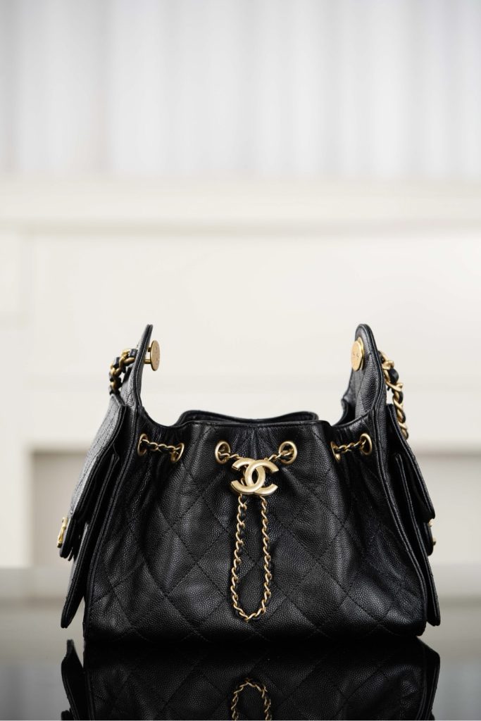 Chanel 26C系列 25bag mini鱼子酱 黑金 图1