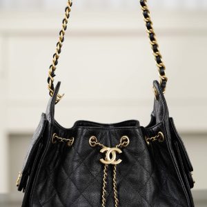 Chanel 26C系列 25bag mini鱼子酱 黑金 图5