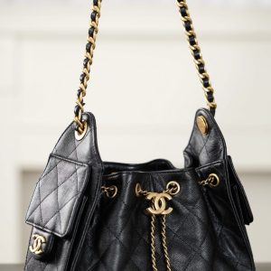 Chanel 26C系列 25bag mini鱼子酱 黑金 图3