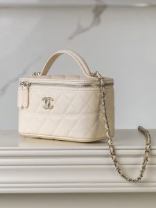 Chanel 25c 新款 手柄盒子包 荔枝牛 米白 图4