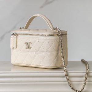 Chanel 25c 新款 手柄盒子包 荔枝牛 米白 图4