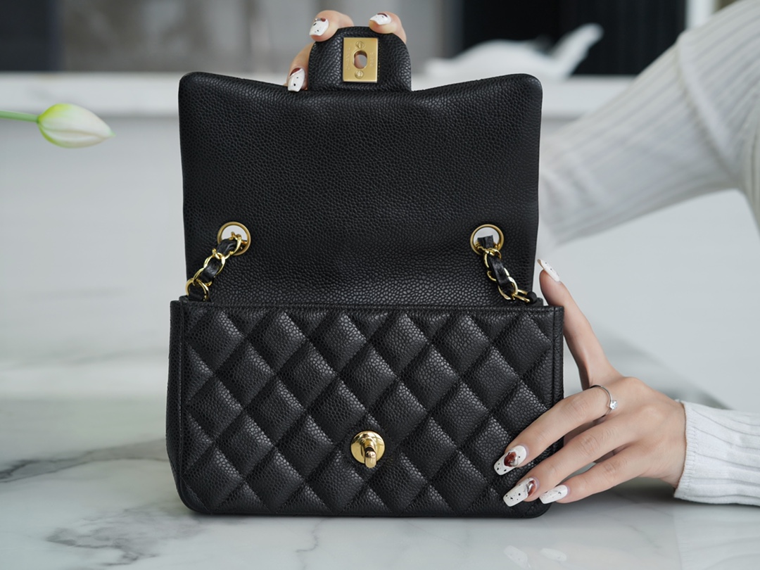 CF Classic Flap |荔枝纹 Mini 黑金 图6