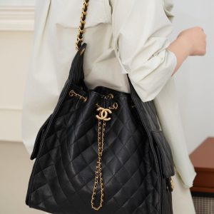 Chanel hobo bag 抽绳水桶包 黑金鱼子酱 中号 图2