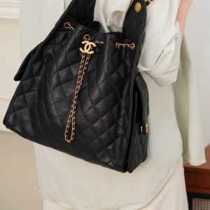 Chanel hobo bag 抽绳水桶包 黑金鱼子酱 中号 图4