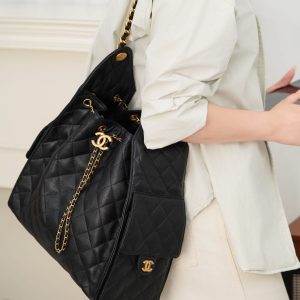 Chanel hobo bag 抽绳水桶包 黑金鱼子酱 中号 图6
