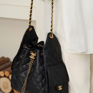 Chanel hobo bag 抽绳水桶包 黑金鱼子酱 中号 图7