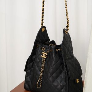 Chanel hobo bag 抽绳水桶包 黑金鱼子酱 中号 图8