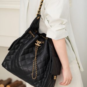 Chanel hobo bag 抽绳水桶包 黑金鱼子酱 中号 图9