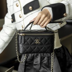 Chanel 25c 新款 手柄盒子包 黑金荔枝牛 图2