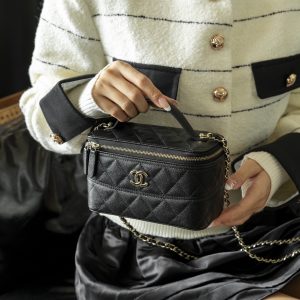 Chanel 25c 新款 手柄盒子包 黑金荔枝牛 图3