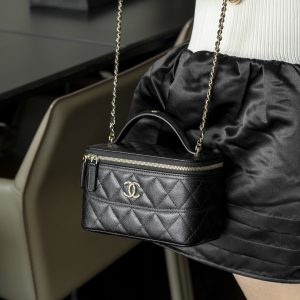 Chanel 25c 新款 手柄盒子包 黑金荔枝牛 图4