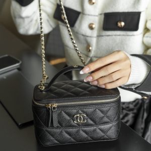 Chanel 25c 新款 手柄盒子包 黑金荔枝牛 图8