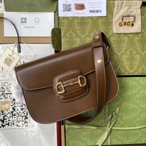 。【原厂皮配置全套包装三亚免税店礼袋】Gucc” 1955 Horsebit Bag!经典的马衔扣+Monogram+棕 图1