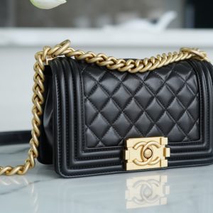 Chanel Leboy 小羊皮黑金 小号 图9