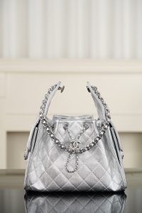 Chanel 26c 25bag 抽绳水桶包 银色银扣小号 图1