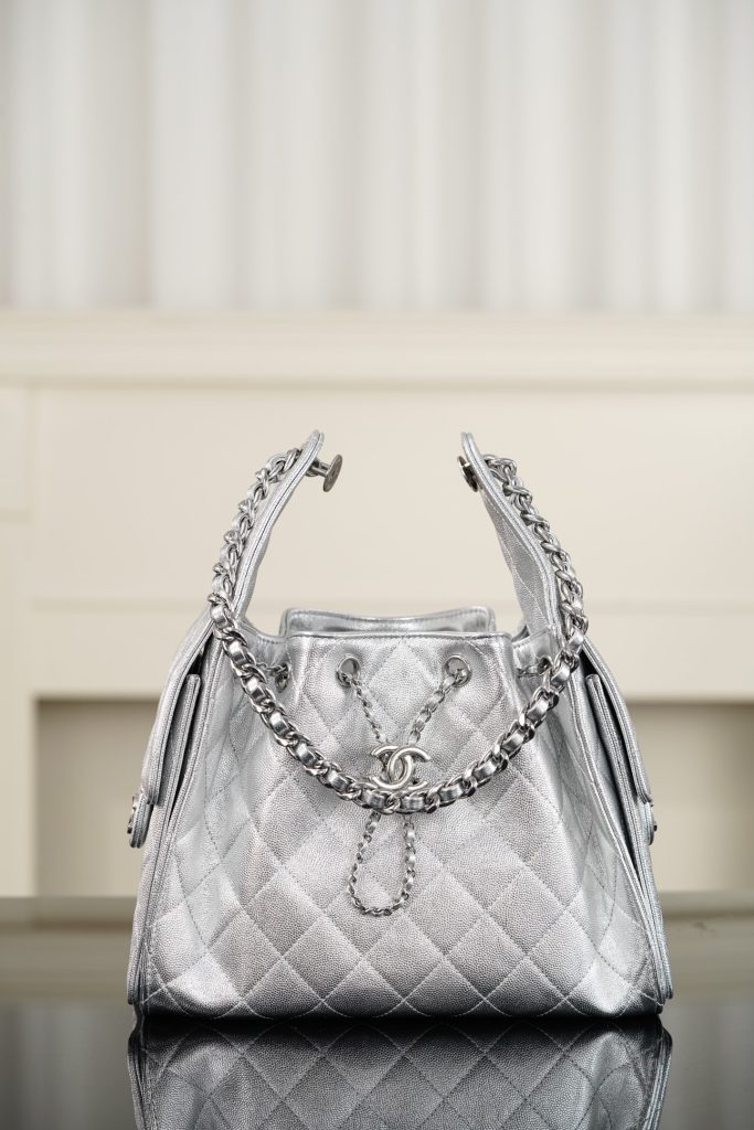 Chanel 26c 25bag 抽绳水桶包 银色银扣小号 图1