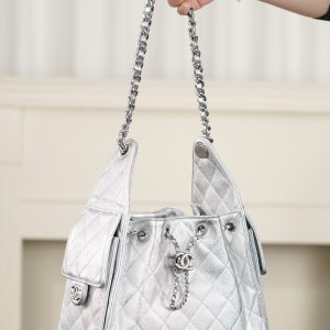 Chanel 26c 25bag 抽绳水桶包 银色银扣小号 图4