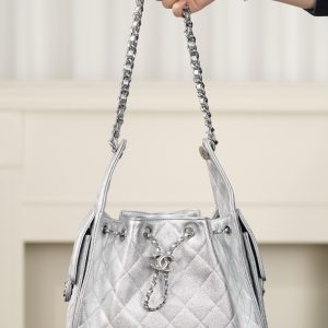 Chanel 26c 25bag 抽绳水桶包 银色银扣小号 图5