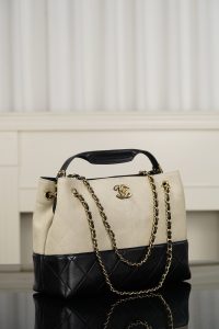 Chanel 26ss熊猫配色 米色帆布购物袋 小号 图4