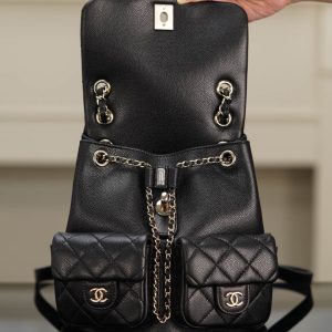 CHANEL 23P新款 Duma双肩 牛皮 中号黑色 图5