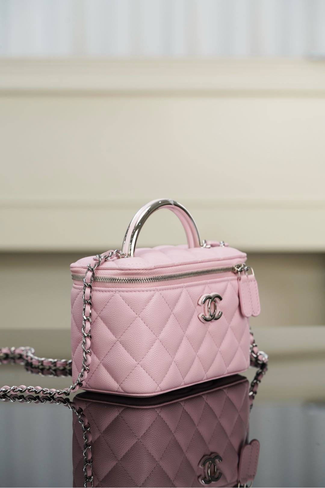 Chanel 25P 隐藏款 手柄长盒子包 粉色 荔枝牛 图3