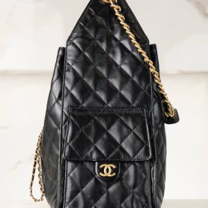 Chanel 嬉皮hobo包 黑金中号 图5