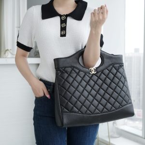 Chanel 31bag 大号黑色 褶皱小牛皮 图8