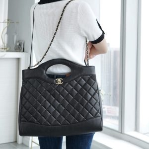 Chanel 31bag 大号黑色 褶皱小牛皮 图9