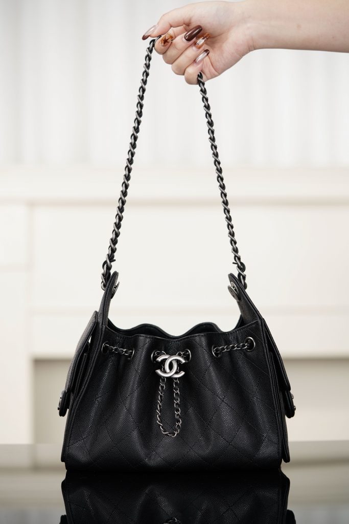 Chanel 26C系列 25bag mini鱼子酱 黑球银 图1