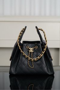 Chanel small hobo 抽绳水桶包 黑金鱼子酱 小号 图1