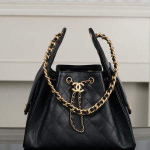 Chanel small hobo 抽绳水桶包 黑金鱼子酱 小号 图1