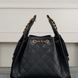 Chanel small hobo 抽绳水桶包 黑金鱼子酱 小号 图2