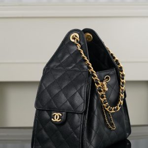 Chanel small hobo 抽绳水桶包 黑金鱼子酱 小号 图9